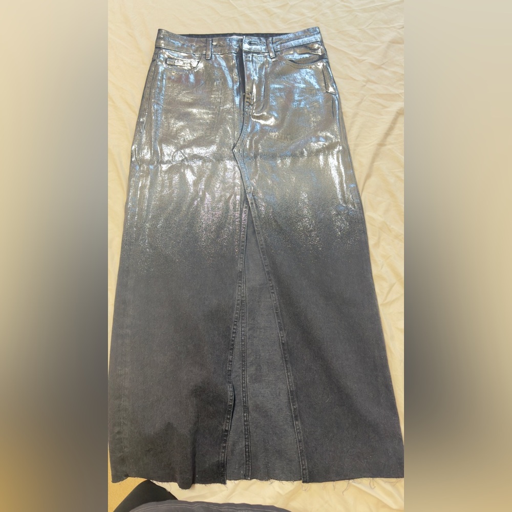 Zara Metallic Black Maxi Skirt